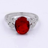 Rhodium Plated Red Color CZ Ring