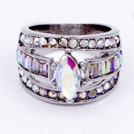 Rhodium Plated With Clear AB Crystal Ring
