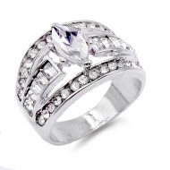 Rhodium Plated With Clear Crystal Ring