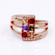 Rose Gold Plated With Multi Color CZ Engagement Rings