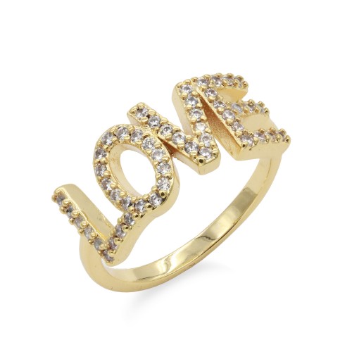 Gold Plated Love CZ Stone Ring