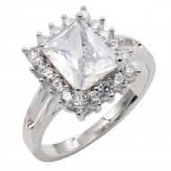 Rhodium Plated with Cubic Zirconia Engagement Rings, Size 9
