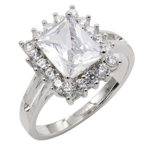 Rhodium Plated with Cubic Zirconia Engagement Rings, Size 9
