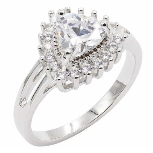 Rhodium Plated with Cubic Zirconia Engagement Rings, Size 9