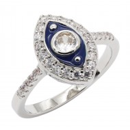 Rhodium Plated with  Blue Color CZ Rings, Size 9