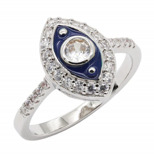 Rhodium Plated with  Blue Color CZ Rings, Size 9