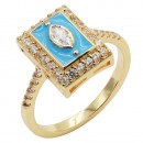 Gold Plated with Aqua Color CZ Rings, Size 9