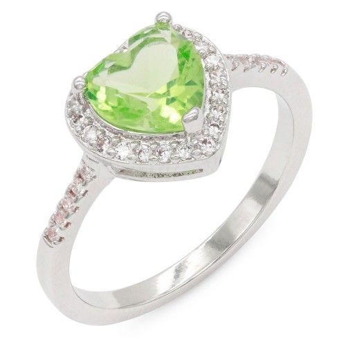 Rhodium Plated With Green Color CZ Sized Rings, Size 6-10