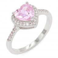 Rhodium Plated With Pink Color CZ Sized Rings, Size 6-10
