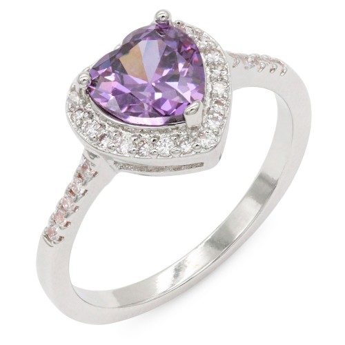Rhodium Plated With Purple Color CZ Sized Rings, Size 6-10