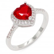 Rhodium Plated With Red Color CZ Sized Rings, Size 6-10