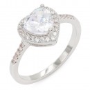 Rhodium Plated With Clear CZ Heart Sized Rings, Size 6-10