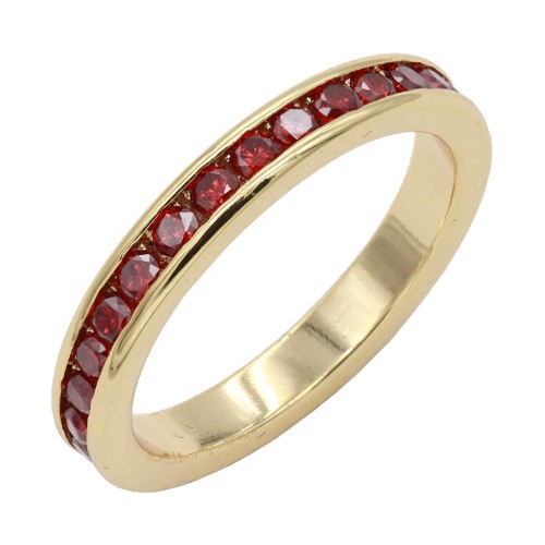 Gold Plated With All Red Garnet 3MM CZ Sized Rings, Size 9