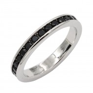 Rhodium Plated With All Black 3MM CZ Sized Rings, Size 9