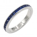 Rhodium Plated With All Blue Sapphire 3MM CZ Sized Rings, Size 9