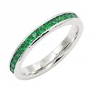 Rhodium Plated With All Green Emerald 3MM CZ Sized Rings, Size 9