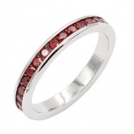 Rhodium Plated With All Red Garnet 3MM CZ Sized Rings, Size 9