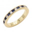 Rhodium Plated With Blue Sapphire & Clear Alternate 3MM CZ Sized Rings, Size 9