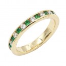 Rhodium Plated With Green Emerald & Clear Alternate 3MM CZ Sized Rings, Size7