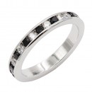 Rhodium Plated With Black & Clear Alternate 3MM CZ Sized Rings, Size 9