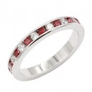 Rhodium Plated With Red Garnet & Clear Alternate 3MM CZ Sized Rings, Size 9