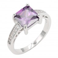 Rhodium Plated With Purple  CZ Engagement rings. Size 9