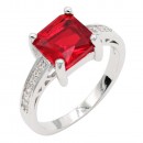 Rhodium Plated With Red CZ Engagement rings. Size 9
