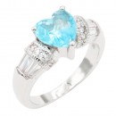 Rhodium Plated With Aqua Blue CZ Engagement rings. Size 9