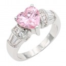 Rhodium Plated With Pink CZ Engagement rings. Size 9