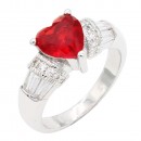 Rhodium Plated With Red CZ Engagement rings. Size 9