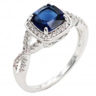 Rhodium Plated With Blue Color CZ Engagement rings. Size 9
