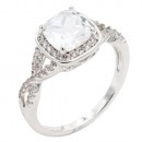 Rhodium Plated With Pink Color CZ Engagement rings. Size 9