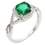 Rhodium Plated With Green Color CZ Engagement rings. Size 9