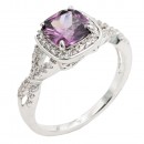 Rhodium Plated With Pink Color CZ Engagement rings. Size 9