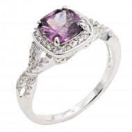 Rhodium Plated With Purple Color CZ Engagement rings. Size 9