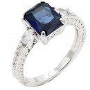 Rhodium Plated With Blue Color CZ Engagement rings. Size 9