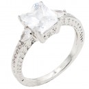 Rhodium Plated With Blue Color CZ Engagement rings. Size 9