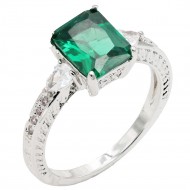 Rhodium Plated With Green Color CZ Engagement rings. Size 9