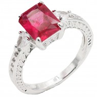 Rhodium Plated With Ruby Color CZ Engagement rings. Size 9