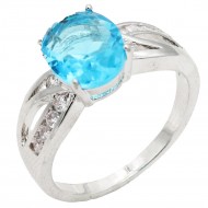 Rhodium Plated With Aqua Color CZ Engagement rings. Size 9