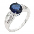 Rhodium Plated With Blue Color CZ Engagement rings. Size 9