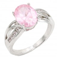 Rhodium Plated With Pink Color CZ Engagement rings. Size 9