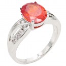 Rhodium Plated With Pink Color CZ Engagement rings. Size 9