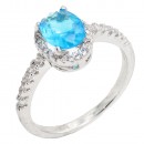 Rhodium Plated With Aqua Color CZ Engagement rings. Size 9