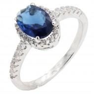 Rhodium Plated With Blue Color CZ Engagement rings. Size 9