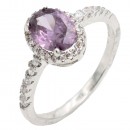 Rhodium Plated With Pink Color CZ Engagement rings. Size 5