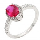 Rhodium Plated With Pink Color CZ Engagement rings. Size 5