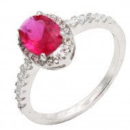 Rhodium Plated With Ruby Color CZ Engagement rings. Size 9