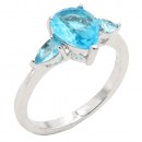 Rhodium Plated With Blue Color CZ Engagement rings. Size 9