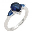 Rhodium Plated With Blue Color CZ Engagement rings. Size 9